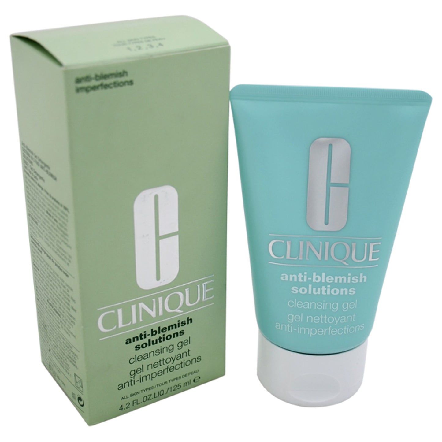 Anti-Blemish Solutions Cleansing Gel - All Skin Types by Clinique, perfect for all skin types, showcasing the anti-blemish cleansing gel that revitalizes and hydrates for clear skin.