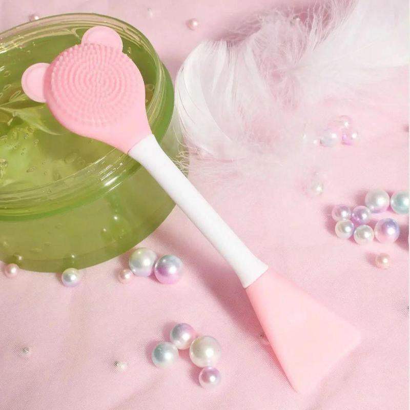 2-in-1 hypoallergenic silicone facial cleansing brush and spatula skincare tool