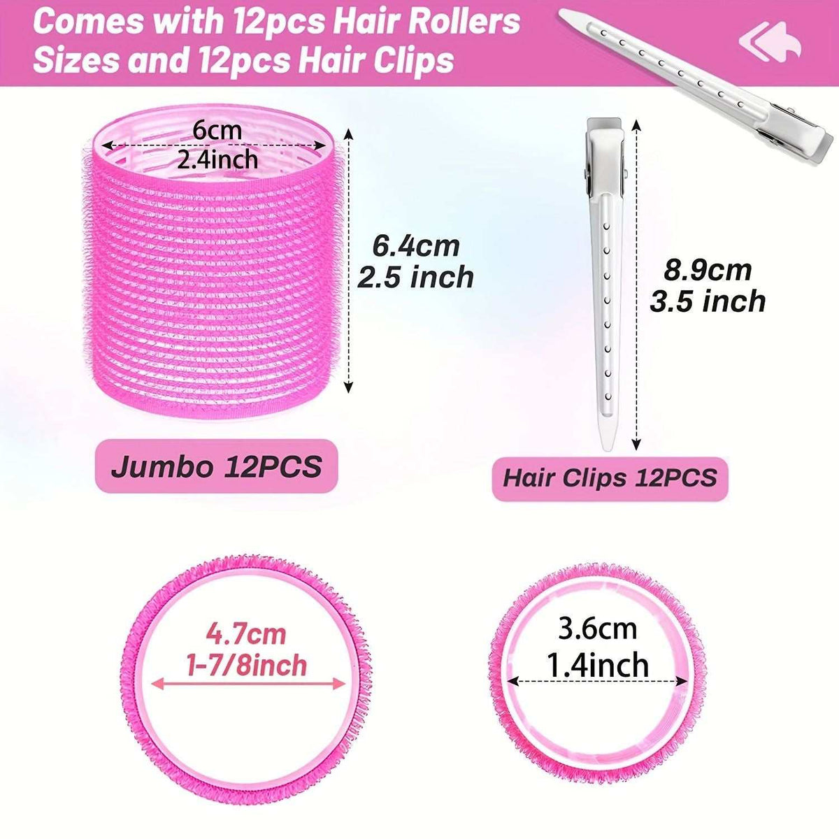 24-piece jumbo self-grip hair curlers set for voluminous curls