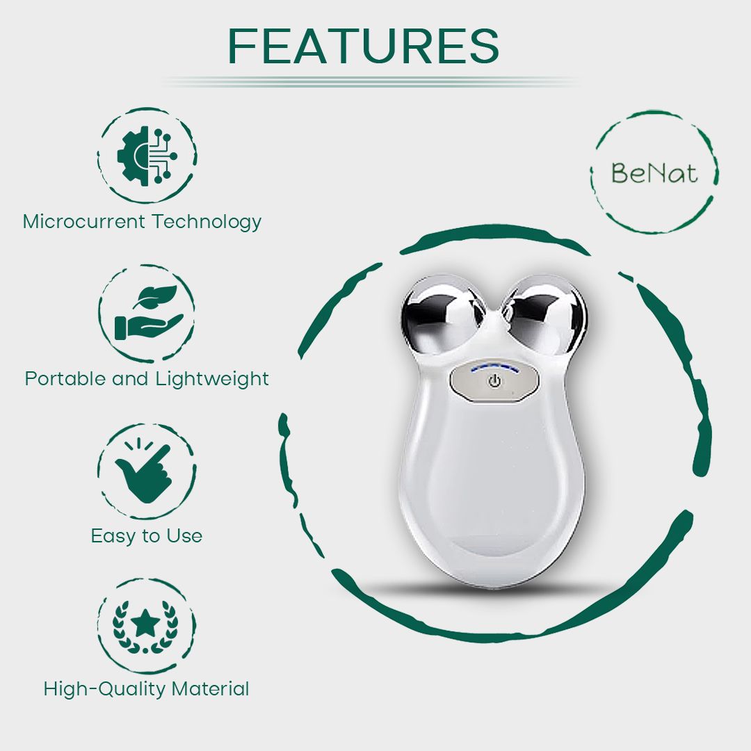 3-in-1 Facial Lift microcurrent facial sculpting device in white with ergonomic dual-sphere design and single power button