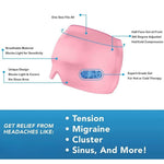 360° Massage Migraine Relief pink gel cap with breathable material, light-blocking design, and expert-grade gel for hot or cold therapy