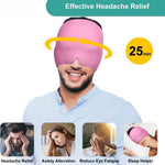 360° Massage Migraine Relief pink gel eye mask covering forehead and eyes for headache relief and eye fatigue