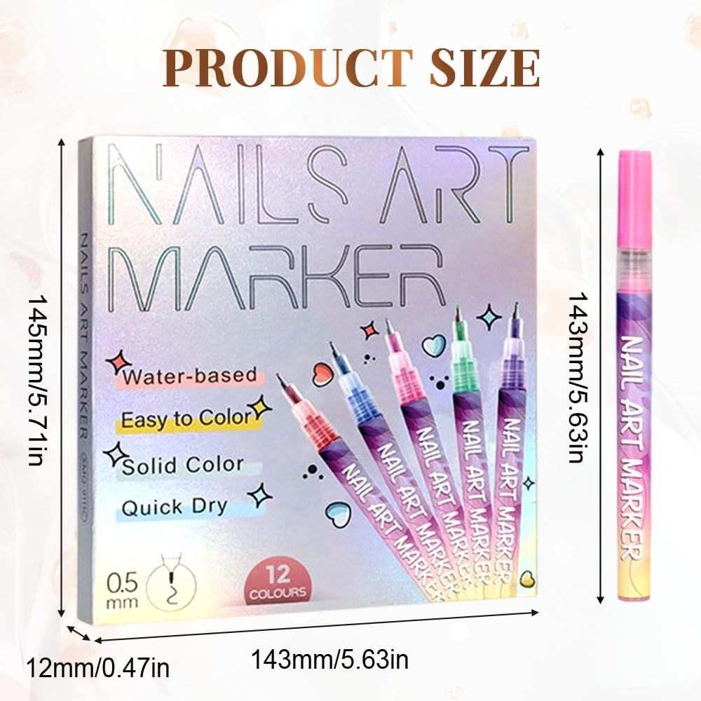 Colorful 3D nail art marker pens with ultra-fine tips for DIY manicure designs