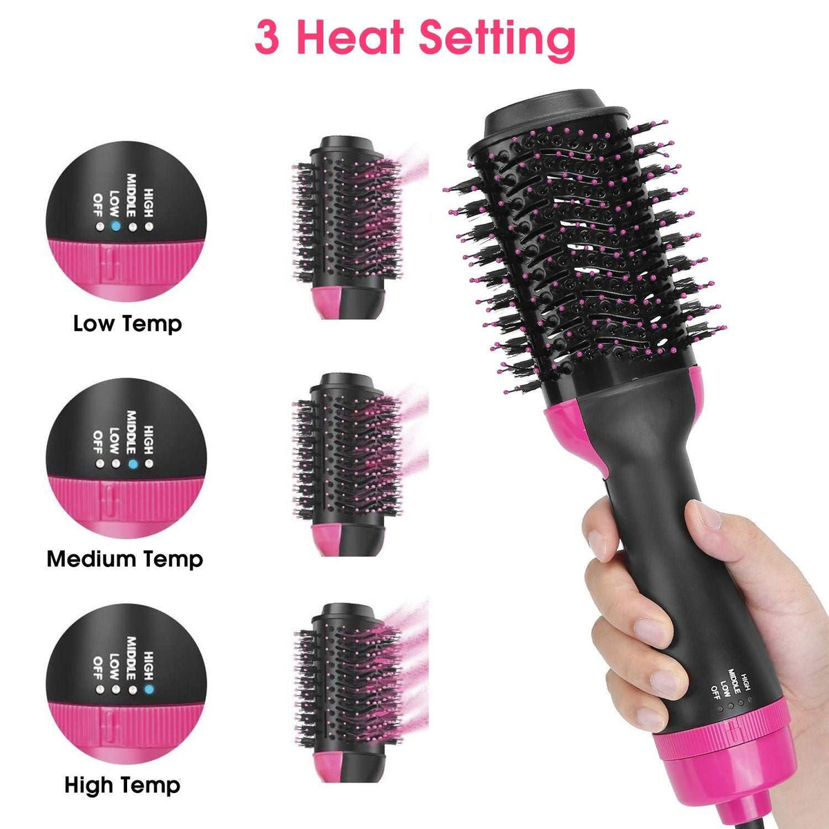 4-in-1 multi-function hot hair brush and dryer with heat adjustment