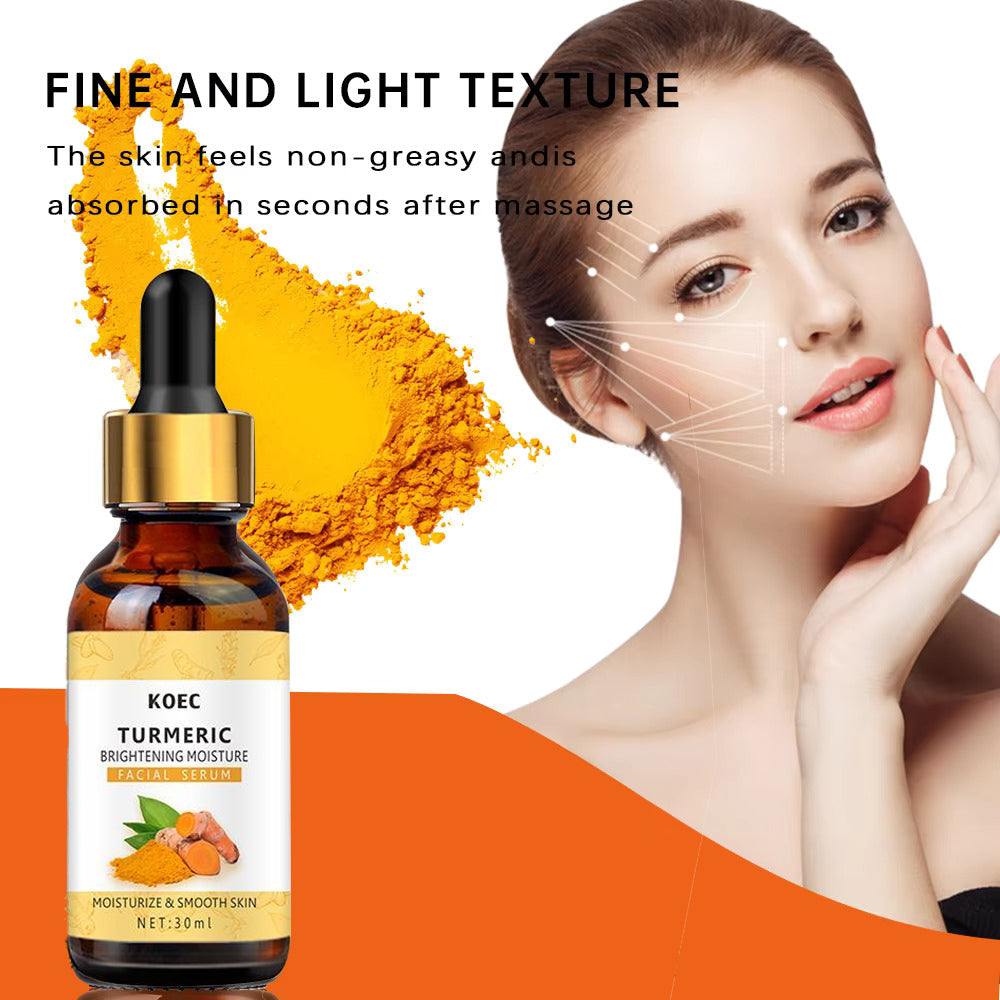 Turmeric Brightening Moisture Serum showcasing its anti-aging, dark spot correcting, hydrating, and detoxifying benefits for radiant skin.