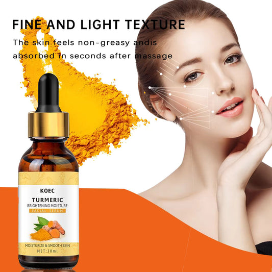 Turmeric Brightening Moisture Serum showcasing its anti-aging, dark spot correcting, hydrating, and detoxifying benefits for radiant skin.