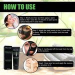 Bamboo Charcoal Blackhead Removal Mask tube and instructions showing step-by-step application on a woman’s face for pore cleansing