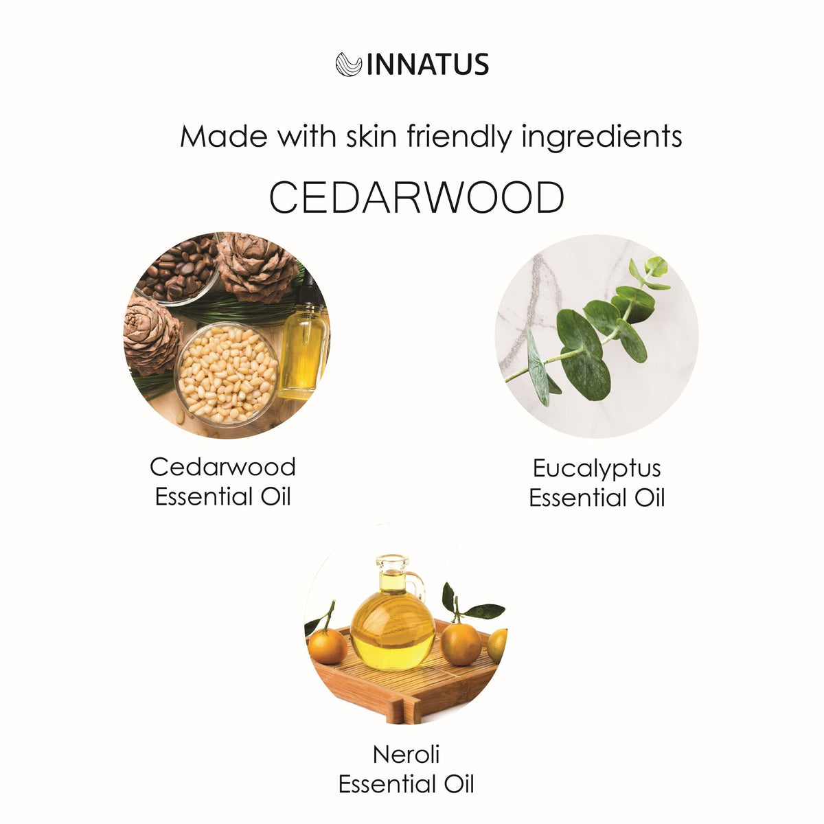 Calming Shower Spray featuring cedarwood, eucalyptus, and neroli essential oils in clear bottles with natural botanical elements