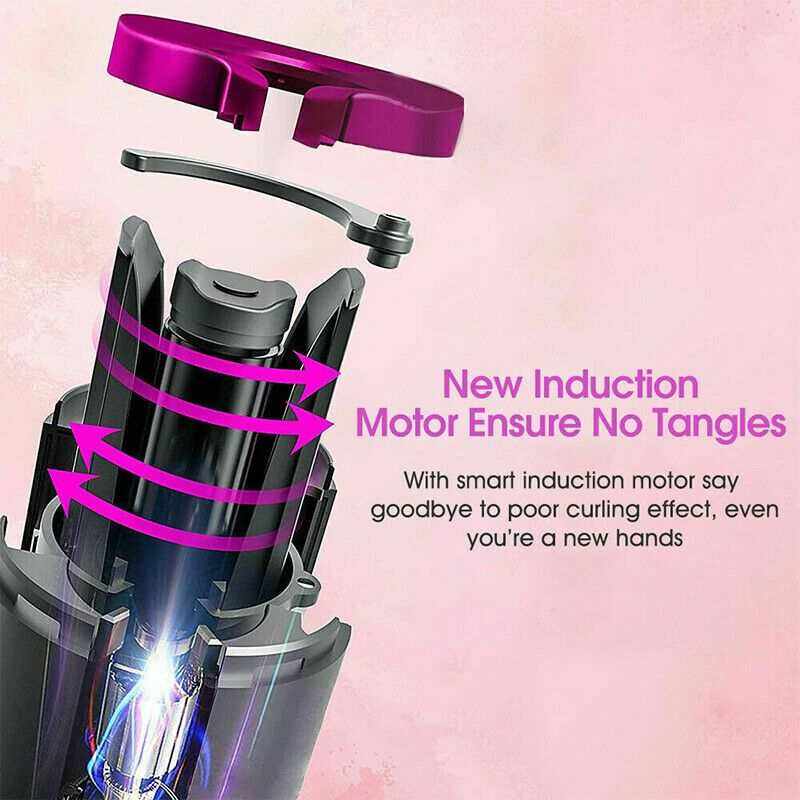 Cordless Ceramic Hair Curler black and purple internal mechanism showing induction motor technology with anti-tangle design