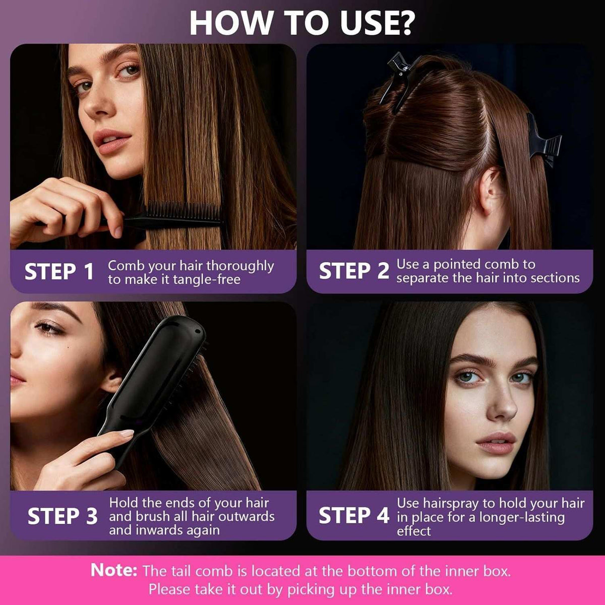 Cordless rechargeable hair straightener brush with base and USB-C charging