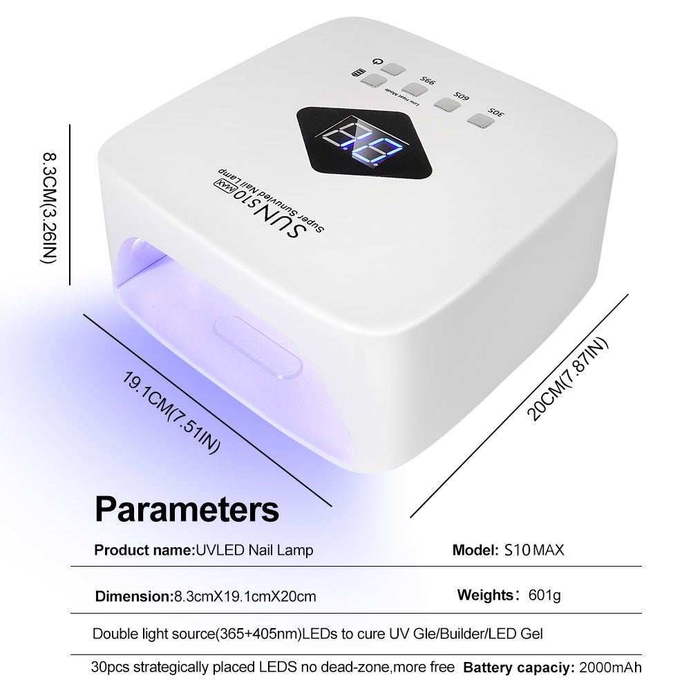 Cordless rechargeable UV LED nail lamp with automatic sensing and 30 LEDs