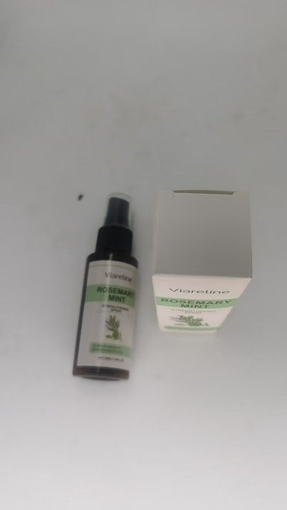 VIARELINE Rosemary Mint Infused Leave-In Hair Spray for All Hair Types - 50 ml bottle and packaging in focus.