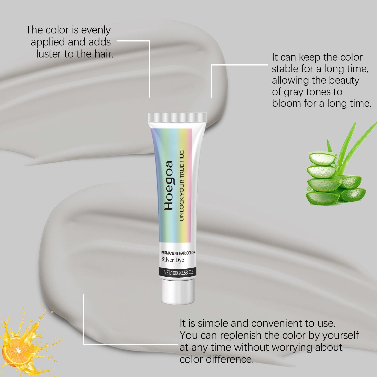 Vibrant Silver Hair Color Cream formula features highlighting long lasting color stability for silver hair.