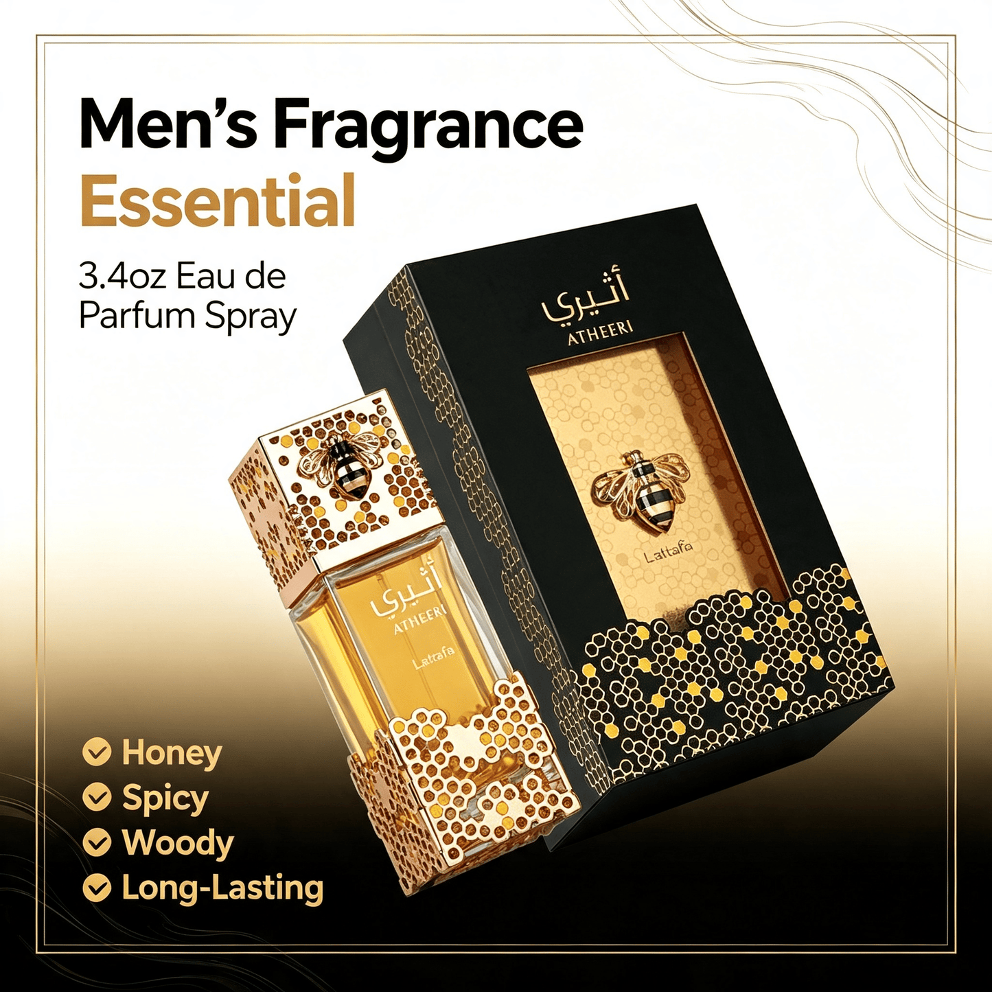 Unisex Eau de Parfum 100ml, Luxurious Honey Bee Carved Bottle Long Lasting Fragrance showcased in elegant packaging, perfect for gifts.