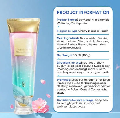 Niacinamide Whitening Toothpaste displayed on a bathroom counter, perfect for daily oral care and cleaning.