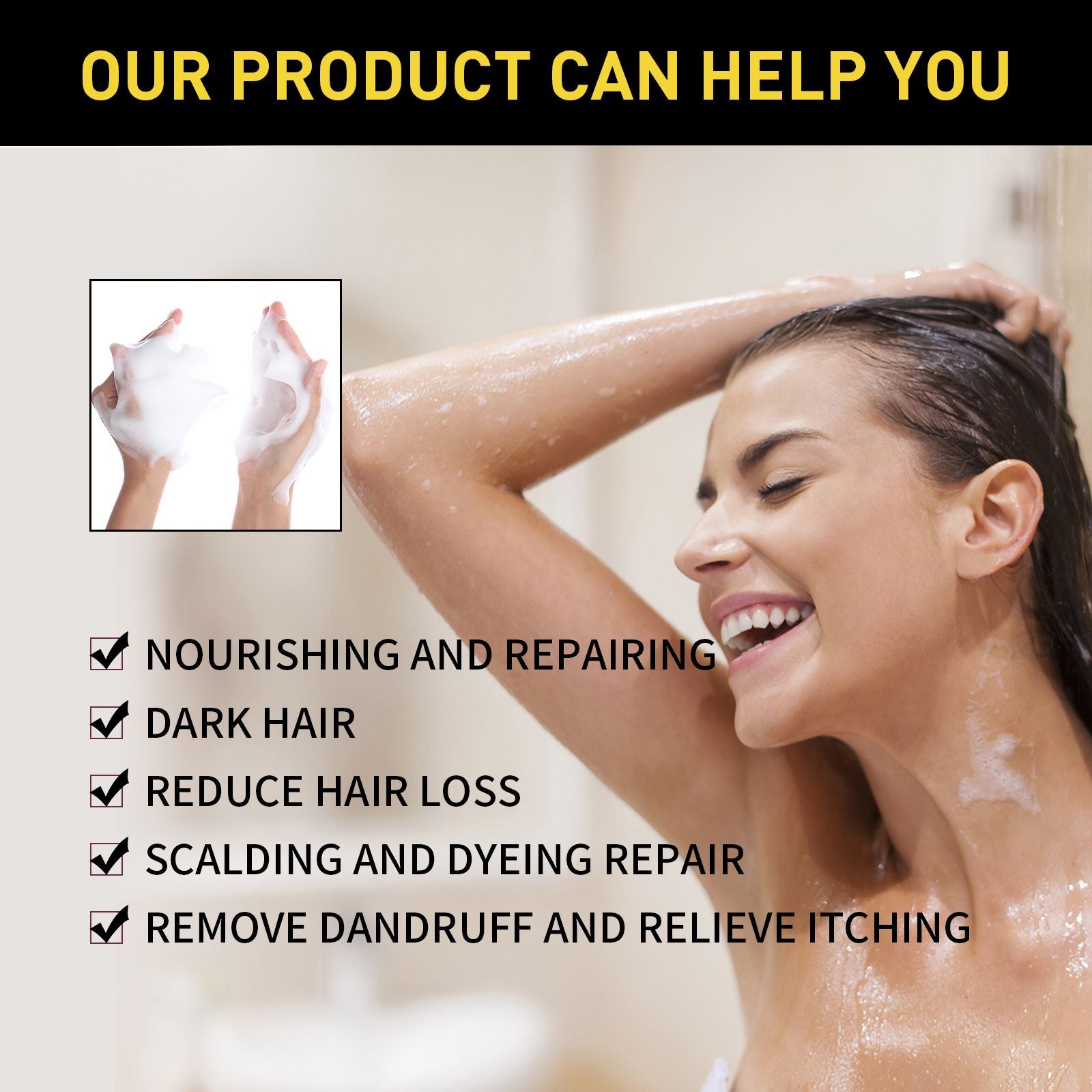 Organic 3-in-1 Hair Color Shampoo 500ml - Product packaging detail highlighting the 3-in-1 benefits including moisturizing care for healthy hair.