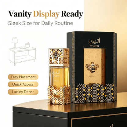 Unisex Eau de Parfum 100ml, Luxurious Honey Bee Carved Bottle displayed in a stylish setting, ideal for daily wear.