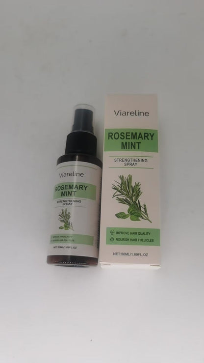 VIARELINE Rosemary Mint Infused Leave-In Hair Spray for All Hair Types - 50 ml bottle and package viewed from above.