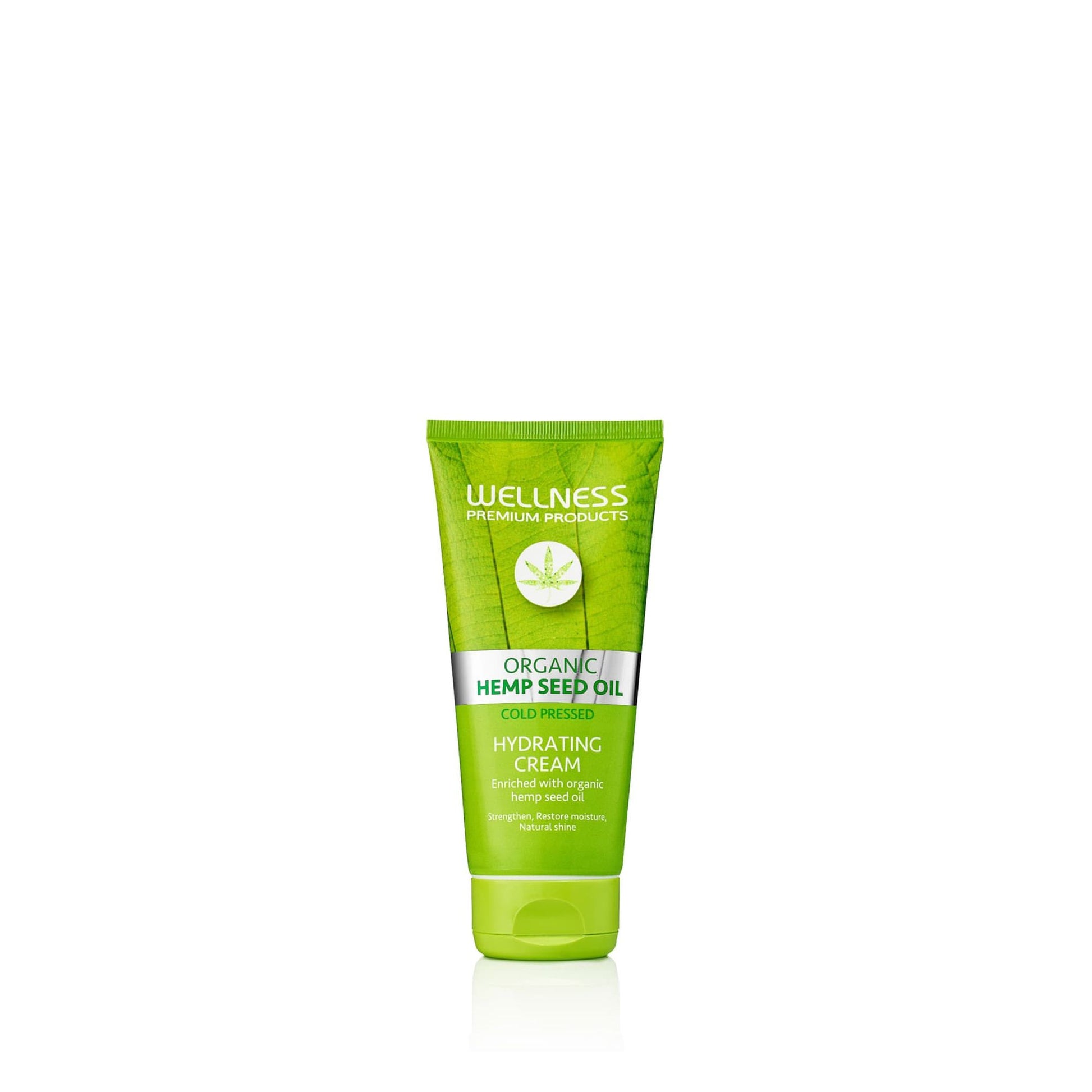 Intensive Hydrating Cream With Organic Hemp Seed Oil - 6.09 Fl Oz For All Hair Types, showcasing a vibrant green tube of intensive hydrating cream, highlighting its plant-based formula enriched with cold-pressed hemp seed oil.