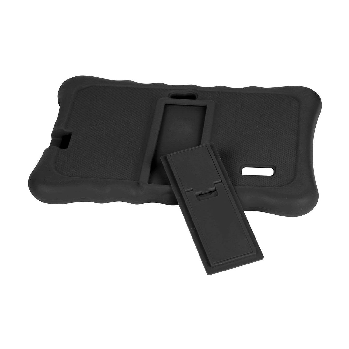 Overall view of a shock-resistant silicone tablet case showcasing its stylish design and static stand.