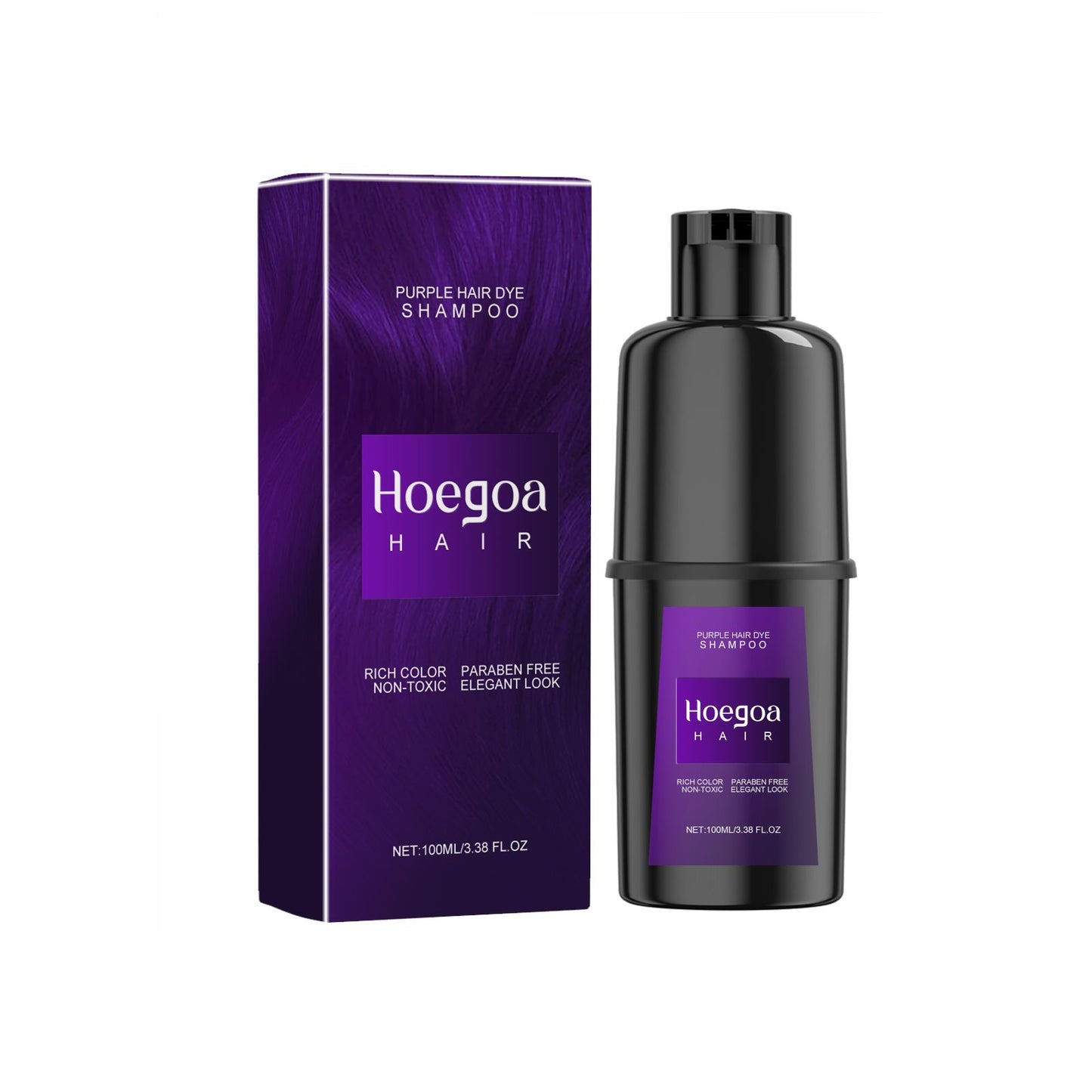 Hoegoa Hair Vibrant Color Hair Shampoo showcasing purple shade options, providing stylish and vibrant hair choices for users.