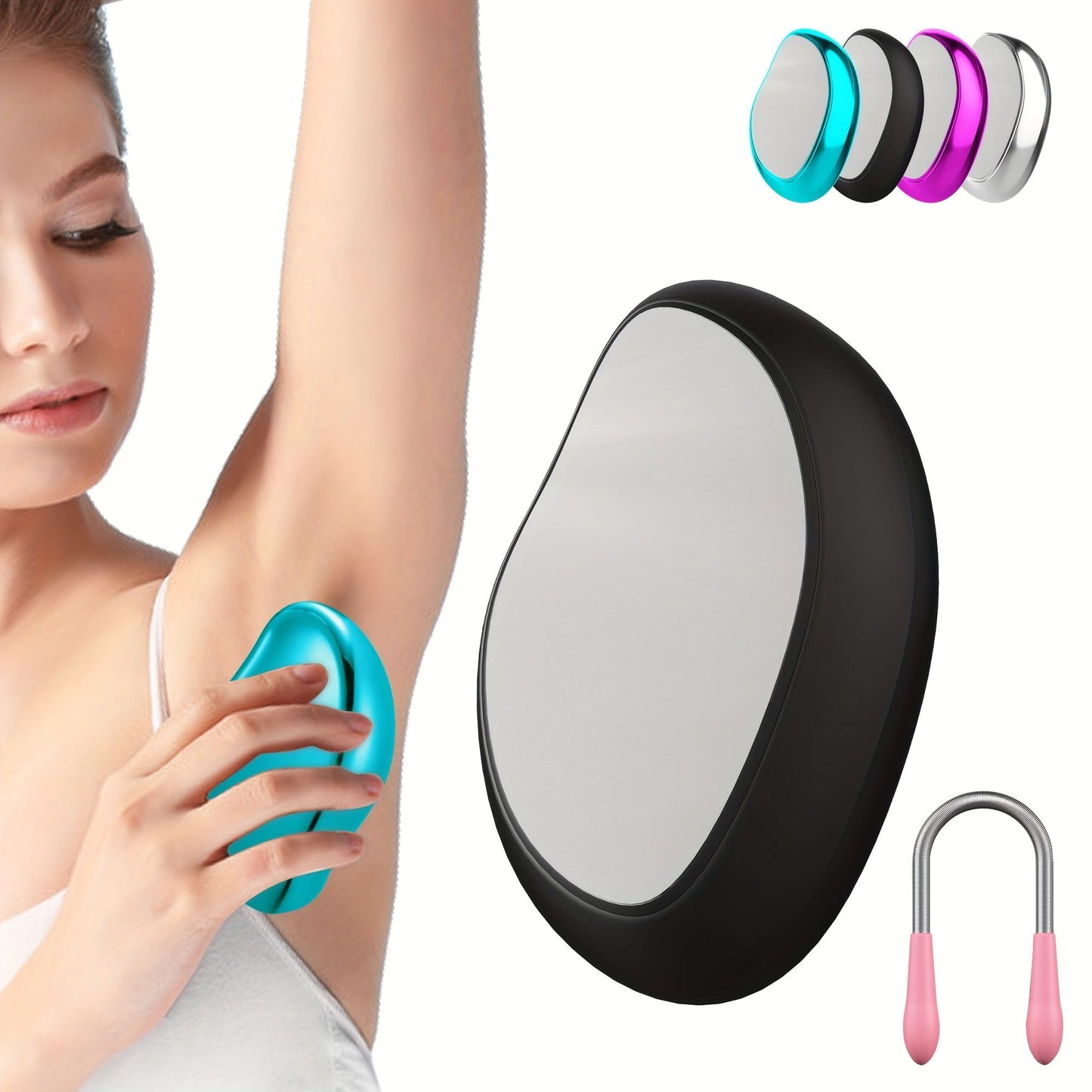 Woman using the Crystal Hair Eraser Physical Hair Removal Tool, a reusable body depilation tool for gentle hair removal, showcasing the crystal hair removal tool in action.