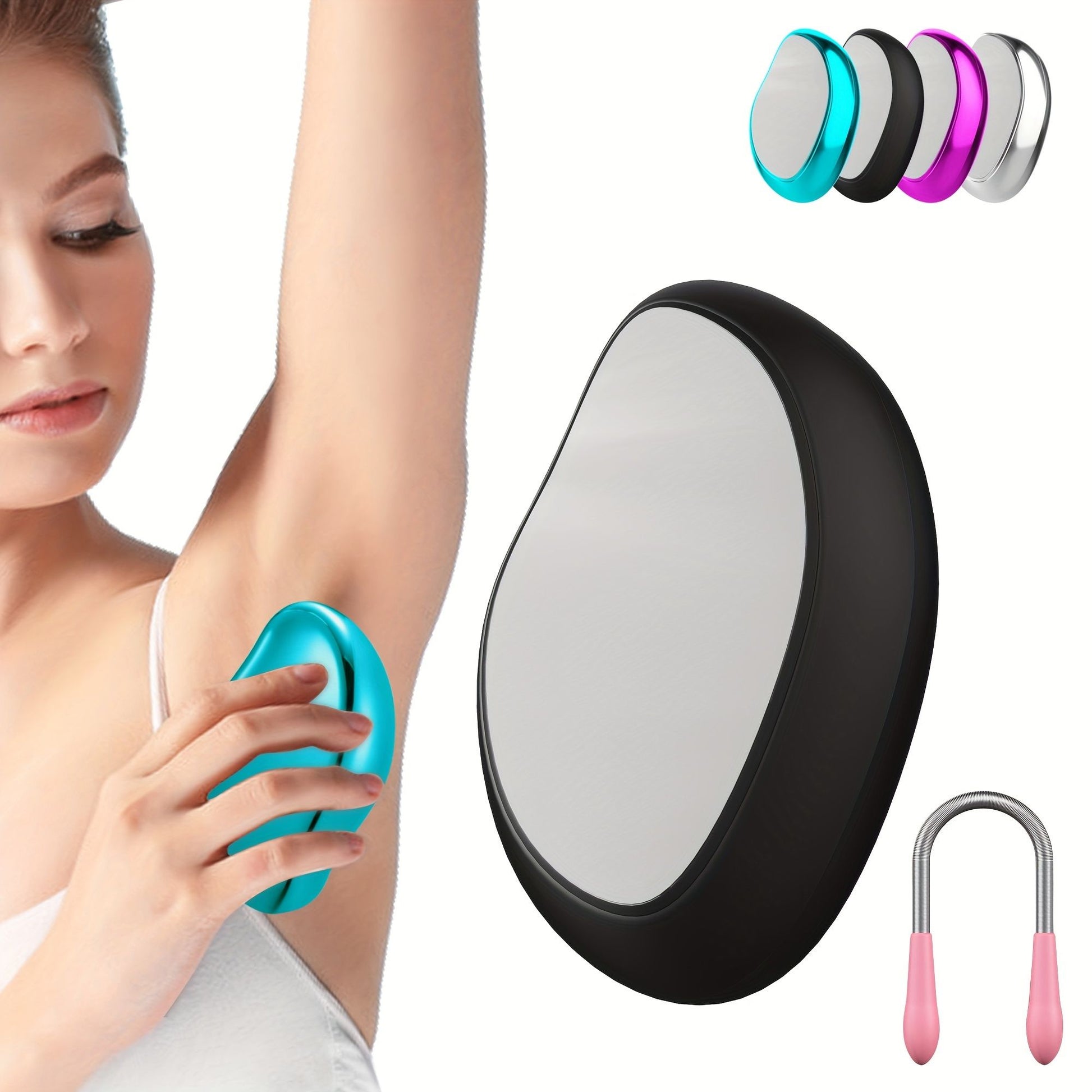 Woman using the Crystal Hair Eraser Physical Hair Removal Tool, a reusable body depilation tool for gentle hair removal, showcasing the crystal hair removal tool in action.