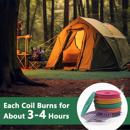 50pcs Spiral Incense Coils, Lemongrass, Rose, Jasmine, Lavender & Orange Aromatherapy, 3-4 Hour Burn displayed in colorful spiral coils with included metal burner