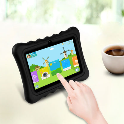 Shock-Resistant Silicone Tablet Case with Stand for 7-Inch Tablets featuring ergonomic design and built-in stand for comfortable viewing and typing.