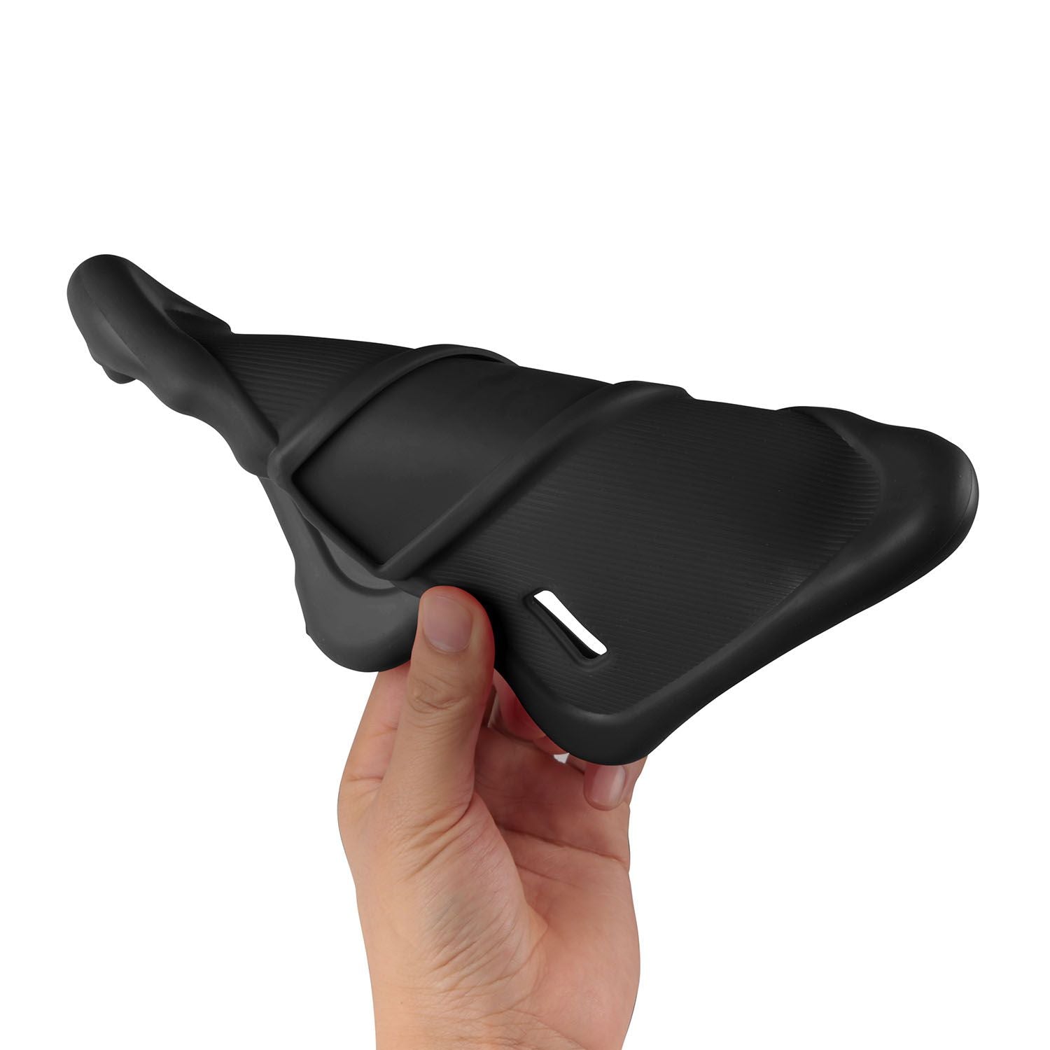 Showing the handheld design of a shock-resistant silicone tablet case, emphasizing grip and durability.