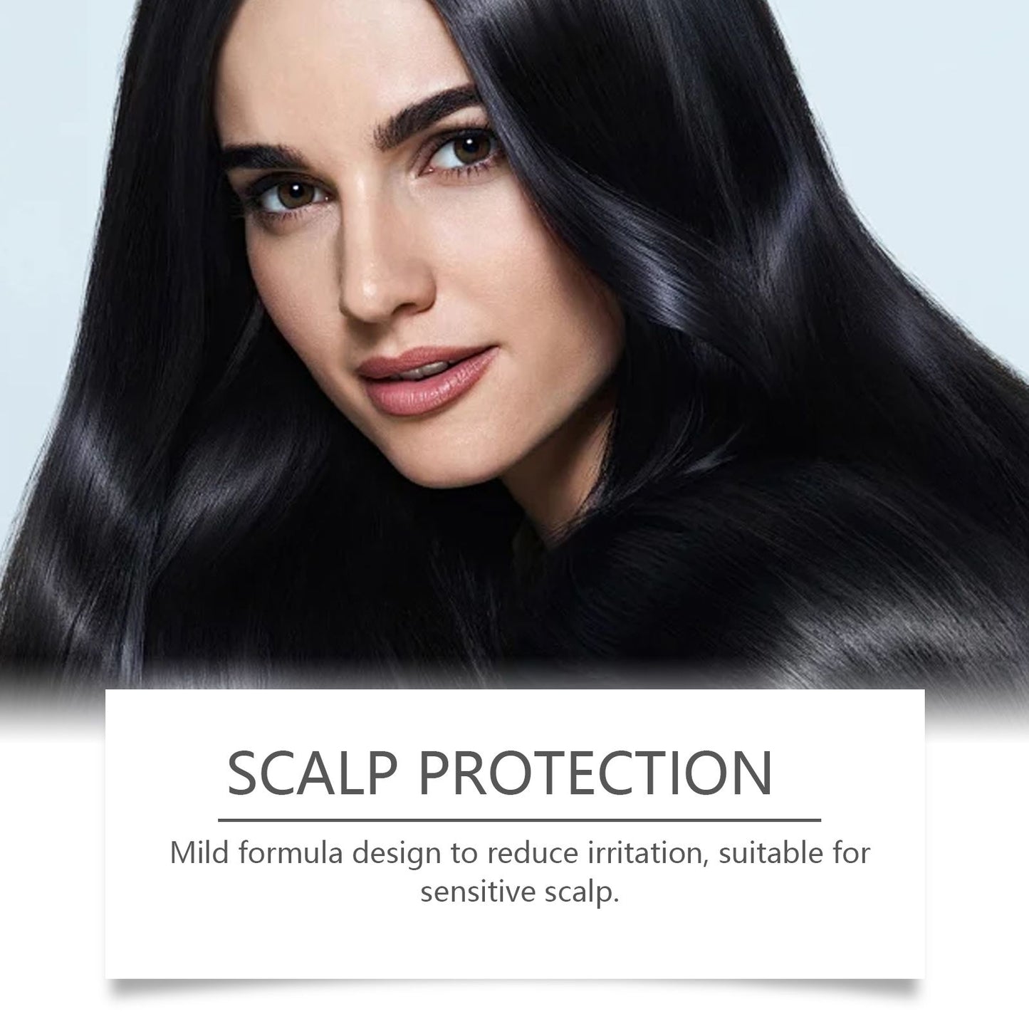 Natural 3-in-1 Hair Color Shampoo with Plant Extracts for Gray Coverage emphasizing scalp protection with a gentle formula for sensitive skin.