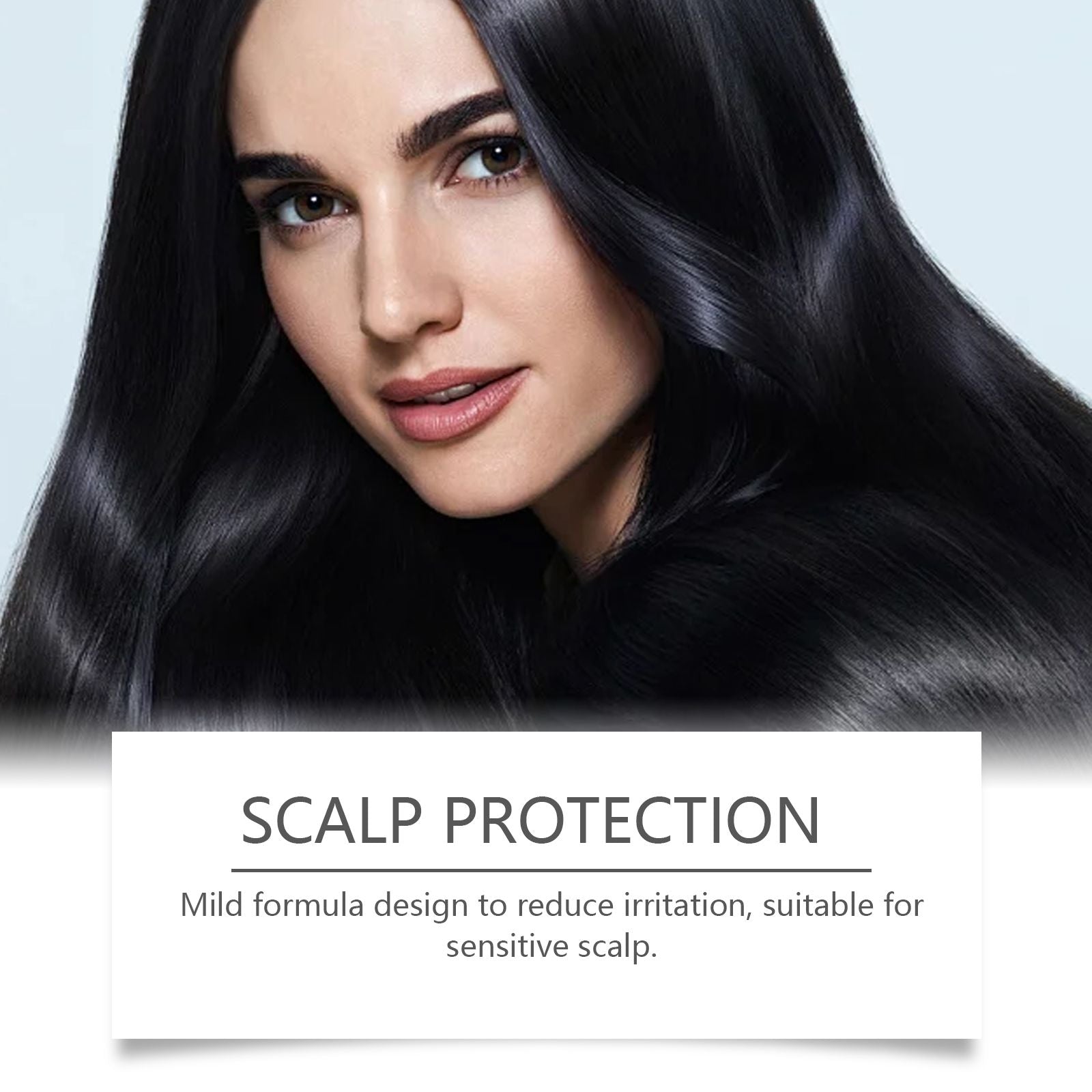 Natural 3-in-1 Hair Color Shampoo with Plant Extracts for Gray Coverage emphasizing scalp protection with a gentle formula for sensitive skin.