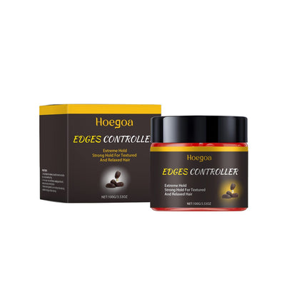 Hoegoa Edges Controller with extreme hold for textured and relaxed hair, displayed with its packaging.