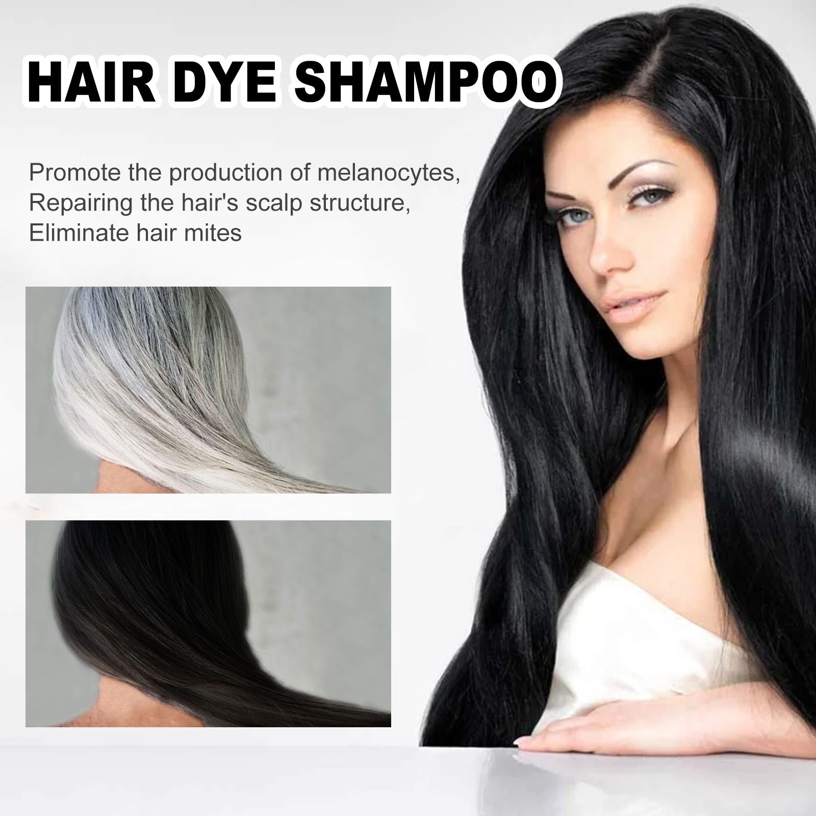 Organic 3-in-1 Hair Color Shampoo 500ml - User with dark, vibrant hair after using the hair dye shampoo effectively.