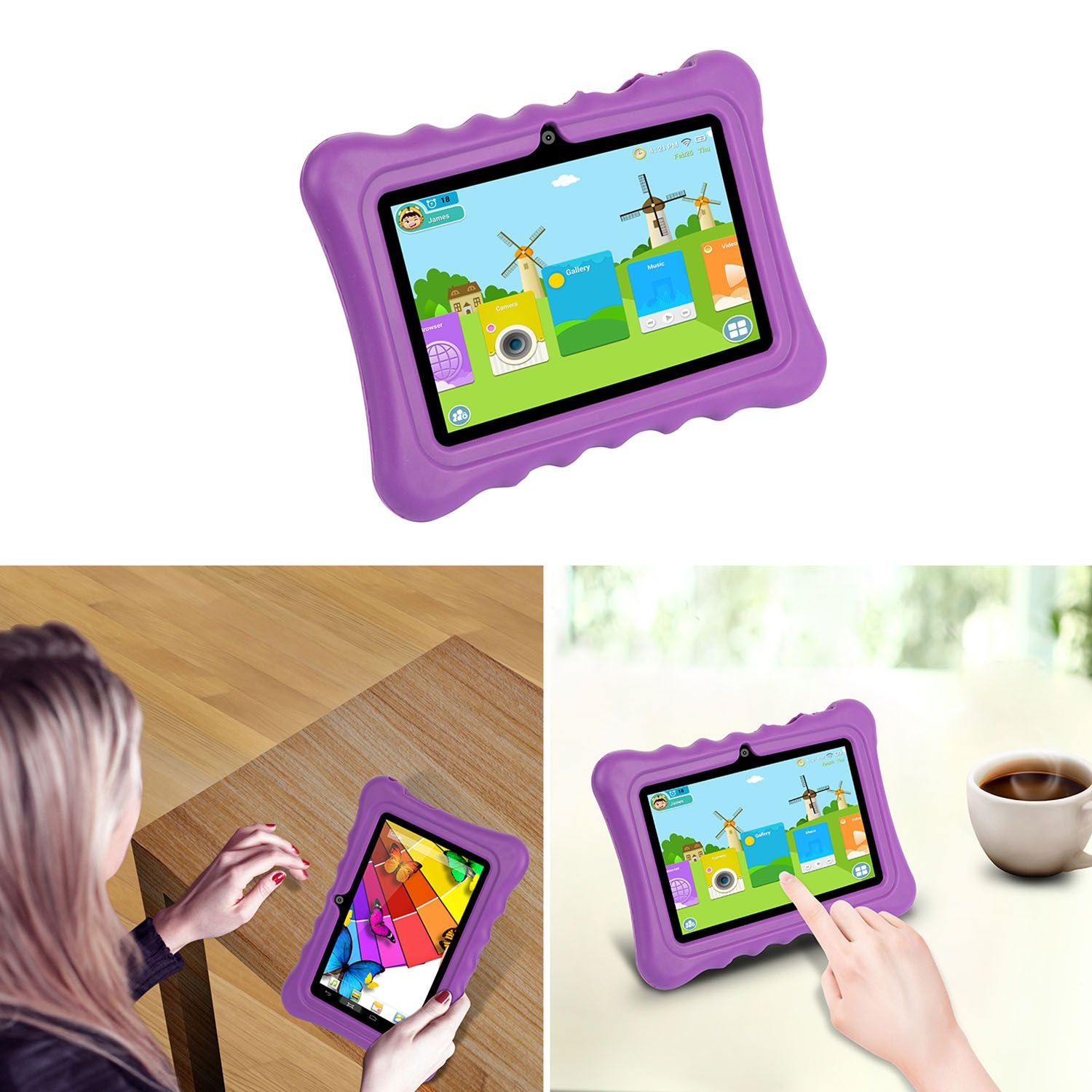 Close-up profile of a shock-resistant silicone tablet case, showcasing its colorful design.