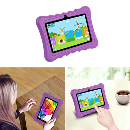 Close-up profile of a shock-resistant silicone tablet case, showcasing its colorful design.
