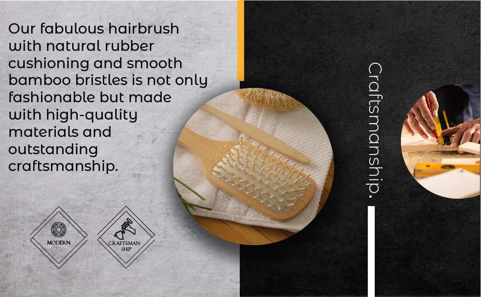 Eco-friendly bamboo paddle brush with natural wooden bristles for gentle detangling