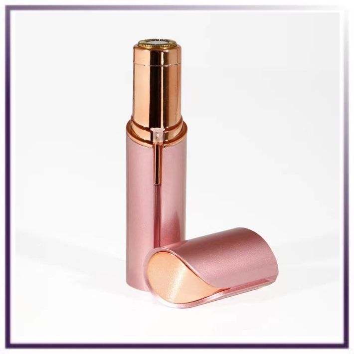 Facial Hair Remover Women in lipstick-sized rose gold and pink design with a removable cap and built-in trimmer head