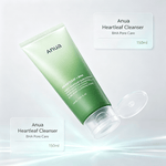 Gentle Daily Facial Cleanser in a green gradient squeeze tube with clear flip-top cap labeled Anua Heartleaf BHA Pore Care 150ml