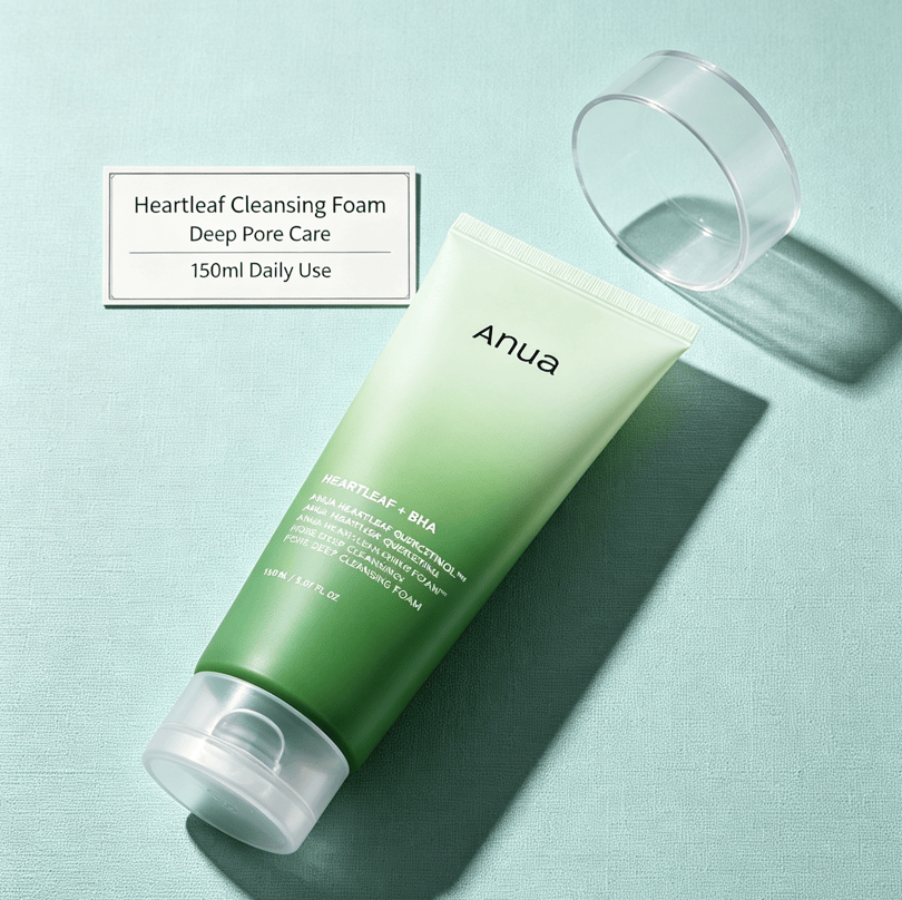 Gentle Daily Facial Cleanser in a green gradient plastic tube with flip-top cap, featuring white text and transparent cap cover.