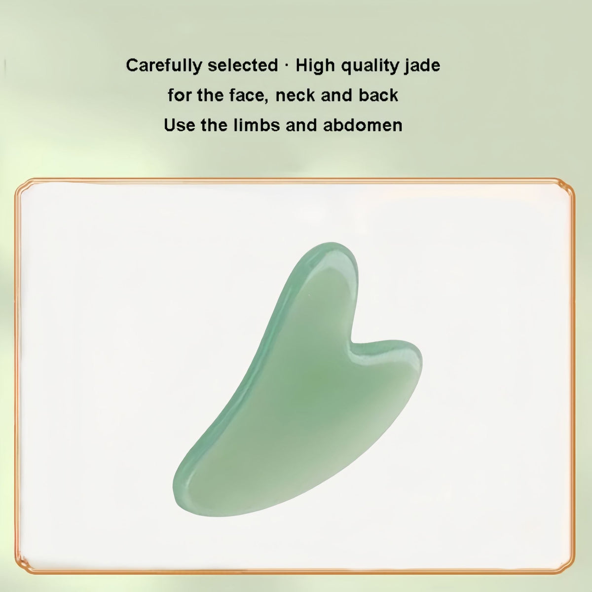 Gua Sha Board made from high quality green jade with smooth curved edges for face, neck, and back massage