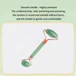 Gua Sha Board set with a smooth green natural resin roller featuring polished handles and dual-sized massage stones
