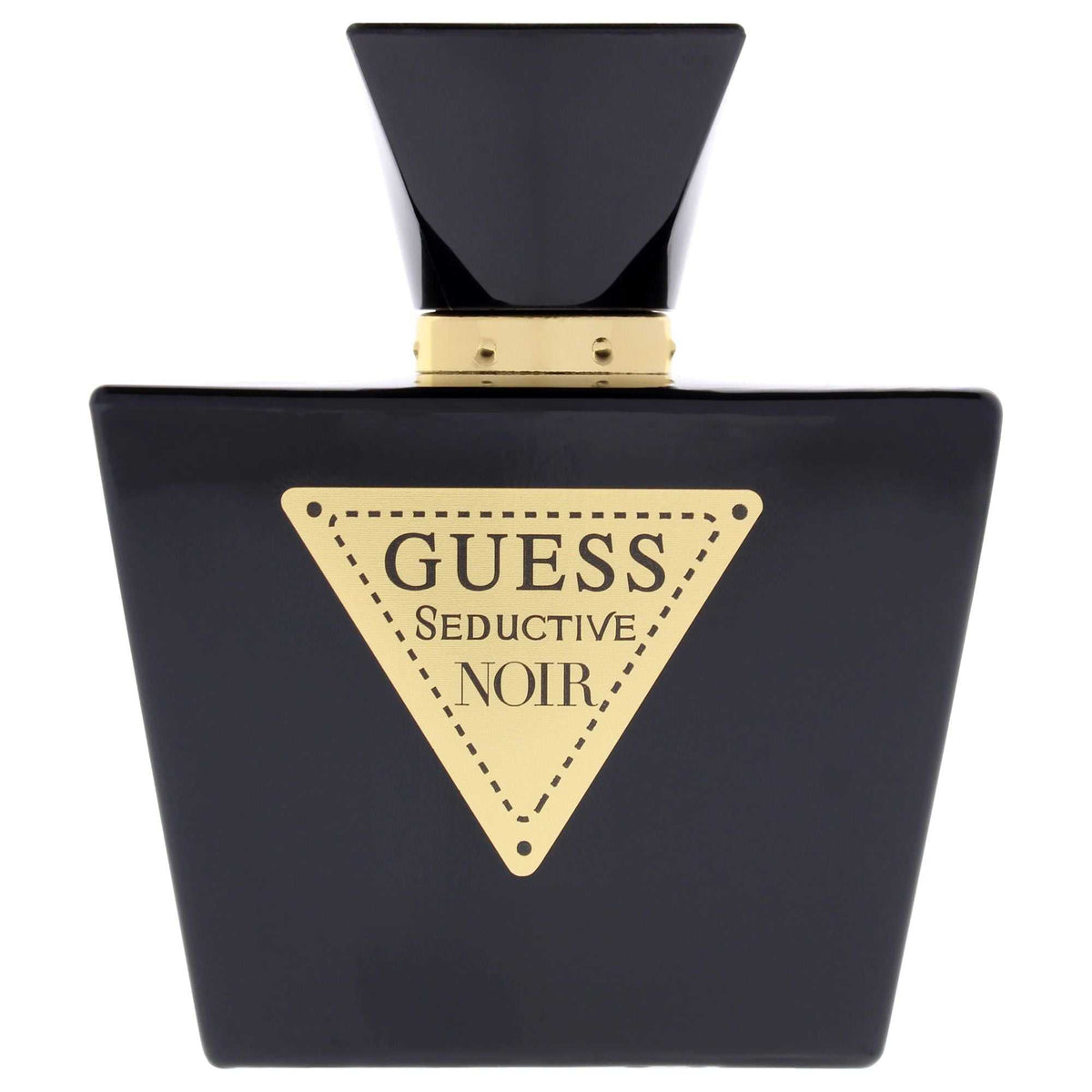Guess Seductive Noir women's perfume bottle in sleek black with gold accent and triangular label