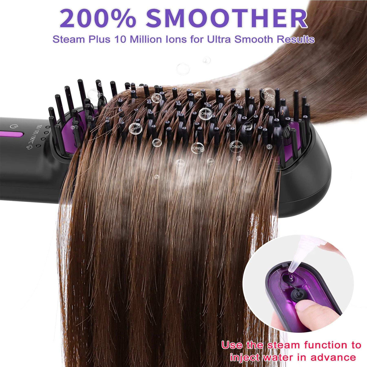 ionic steam hair straightening brush with ceramic teeth and fast heating