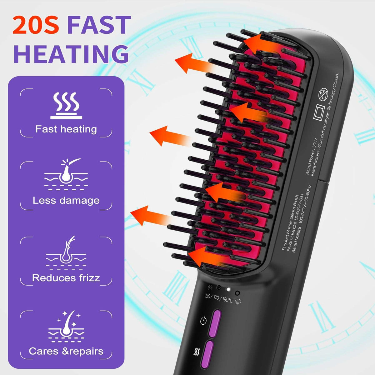 Ionic steam hair straightening brush for smooth, anti-frizz hair