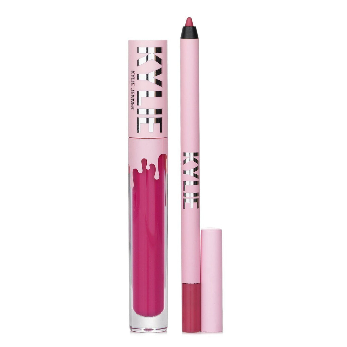 Kylie Cosmetics Matte Lip Kit featuring a rich pink liquid lipstick with matching lip liner in sleek pink packaging