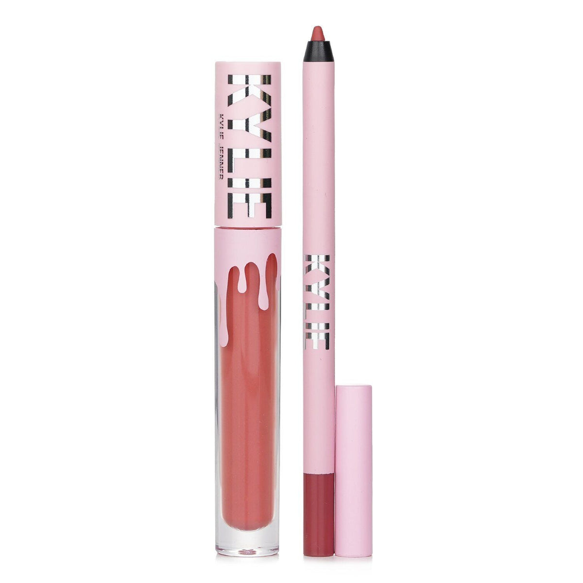 Kylie Cosmetics 2-piece matte lip kit with liquid lipstick and lip liner in warm muted pink shade Sweater Weather