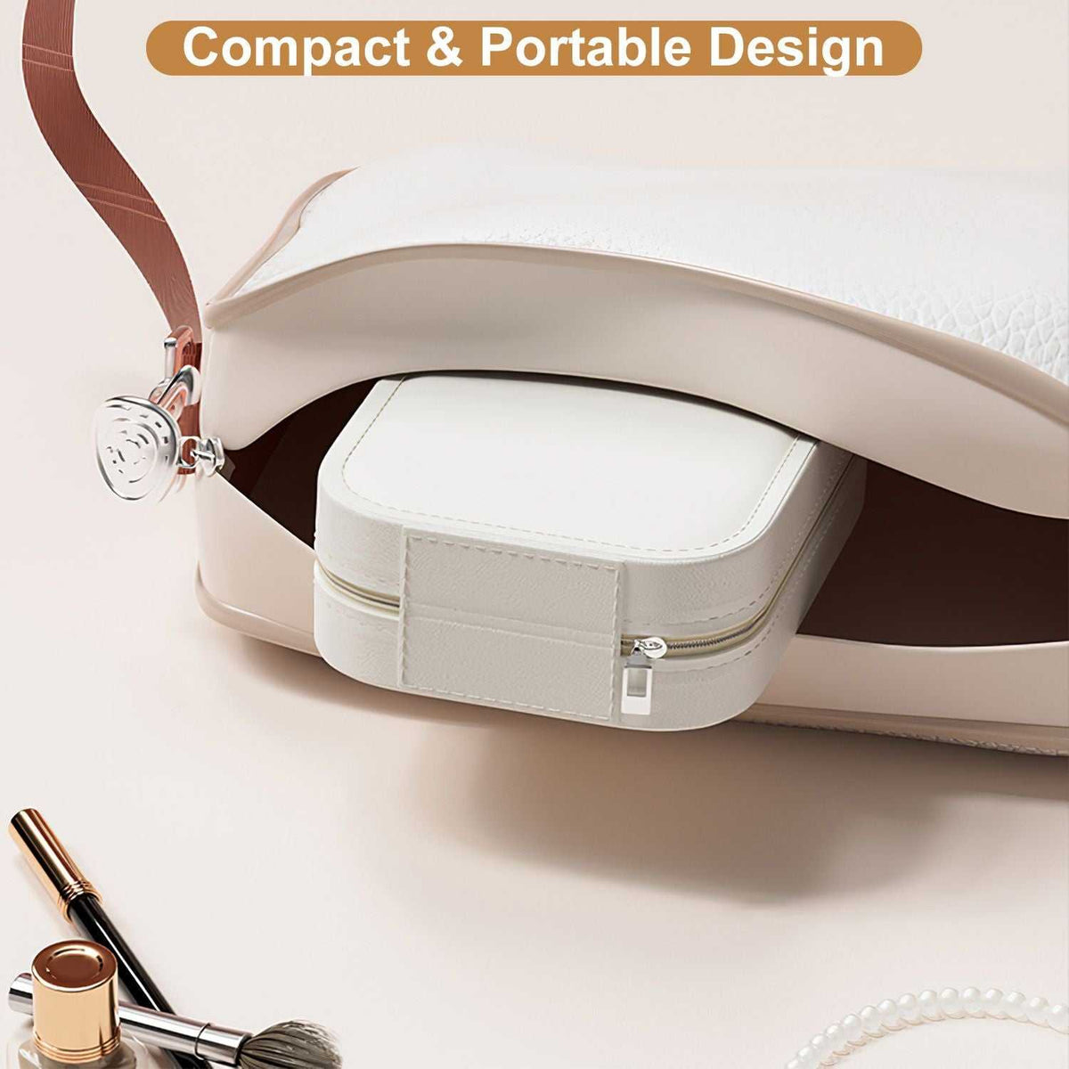 LED rechargeable travel makeup bag with dimmable mirror and four compartments