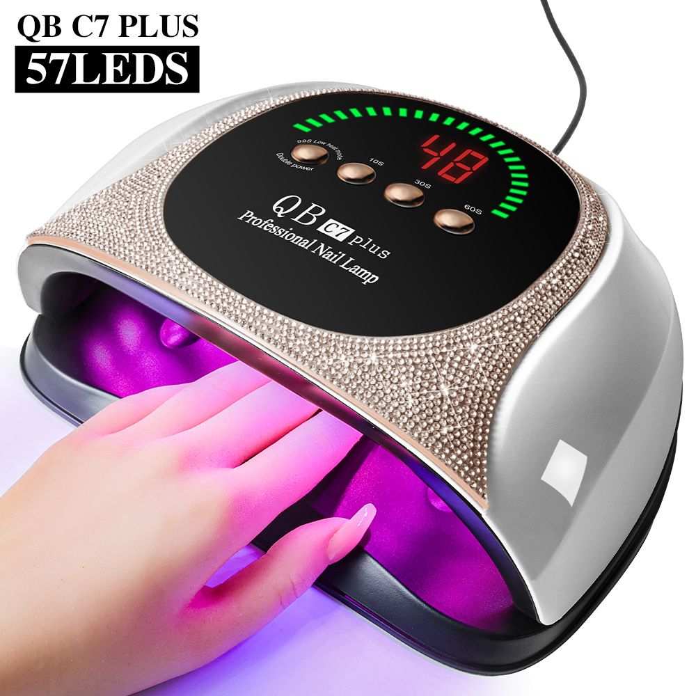 LIMEGIRL UV LED Nail Lamp in silver with rhinestone-studded top, digital timer, and 57 LED lights curing gel polish.