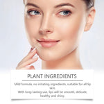 Lip Moisturizer promotional image featuring a close-up of a woman with smooth, healthy skin and soft, natural lips highlighting plant-based ingredients
